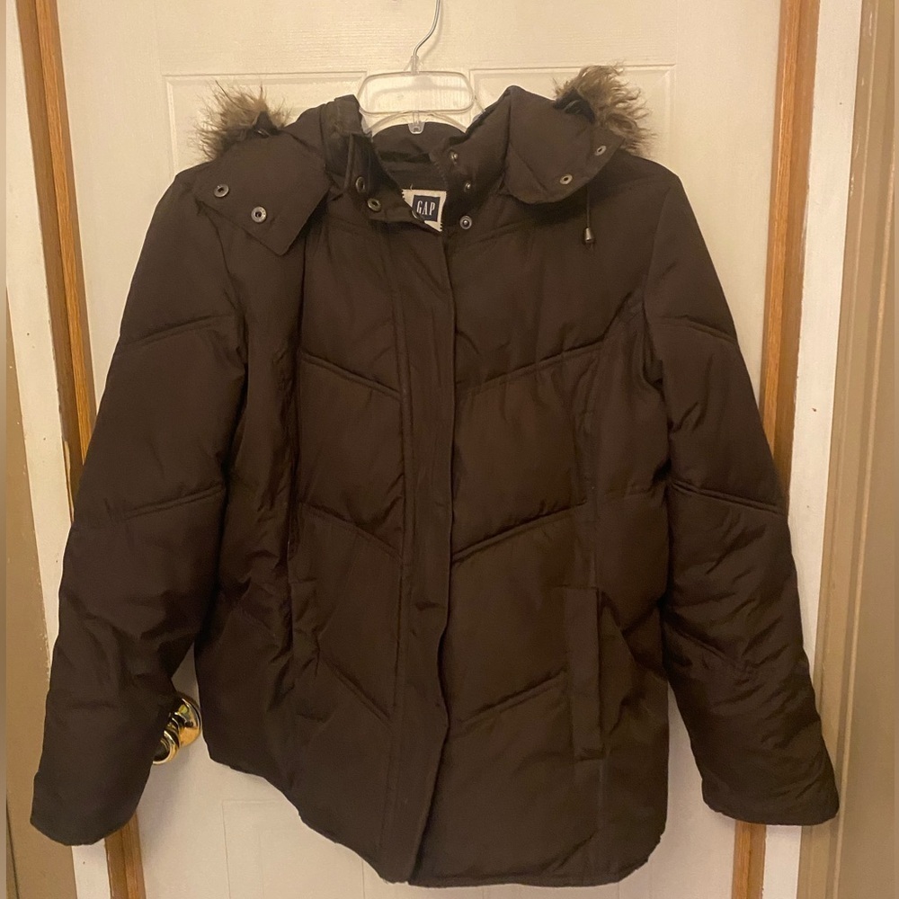 Y2K GAP Chocolate Puffer with Fur Hood XL